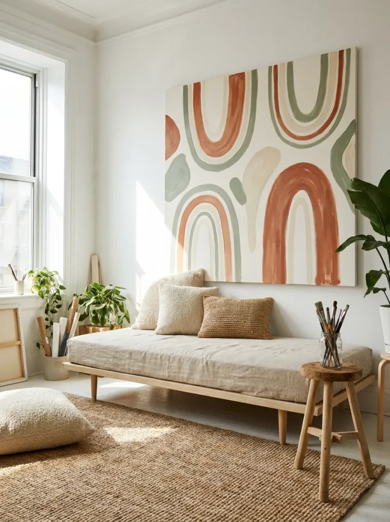 Abstract painting above daybed