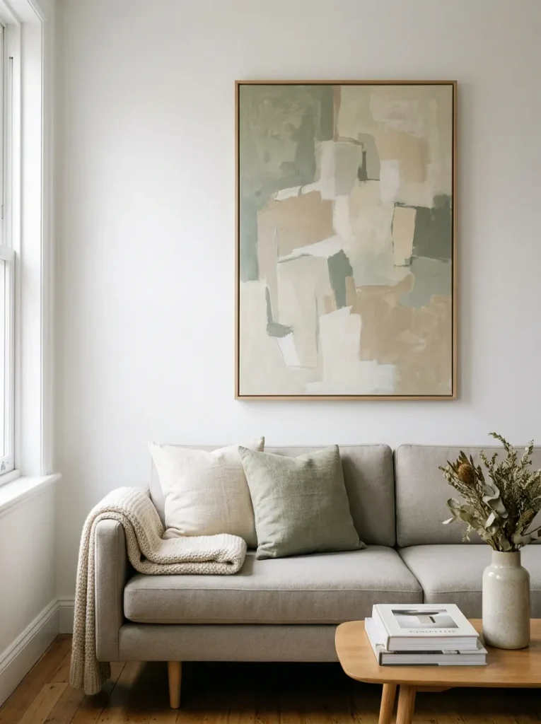 Abstract painting above sofa