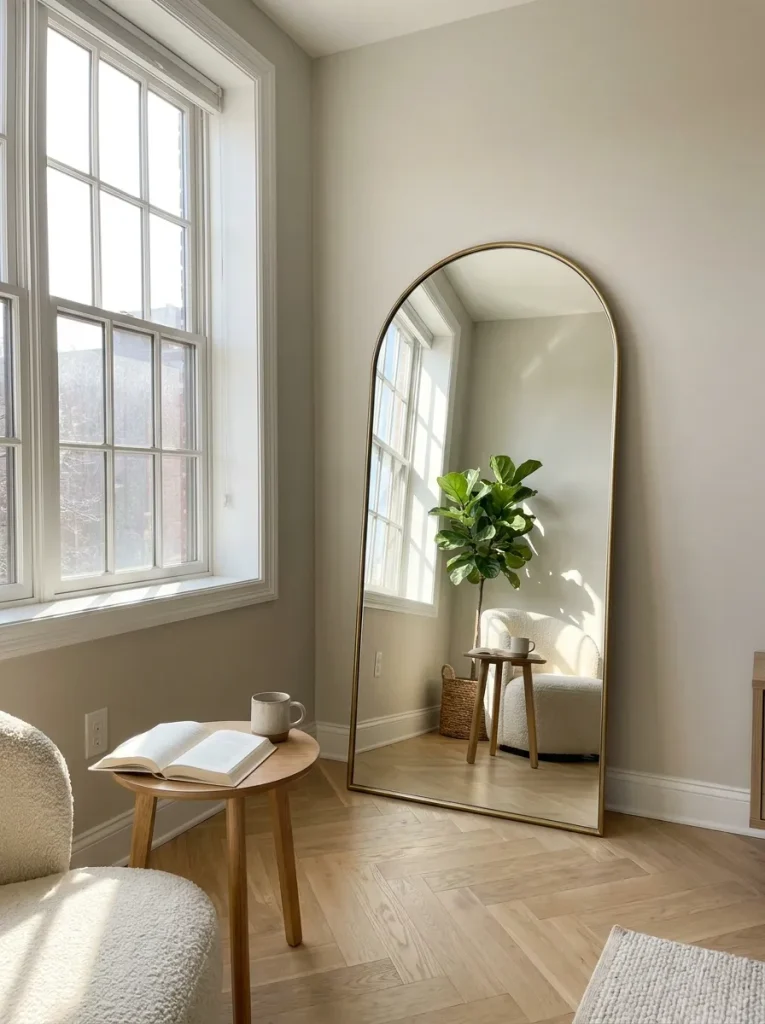 Arched mirror in living room