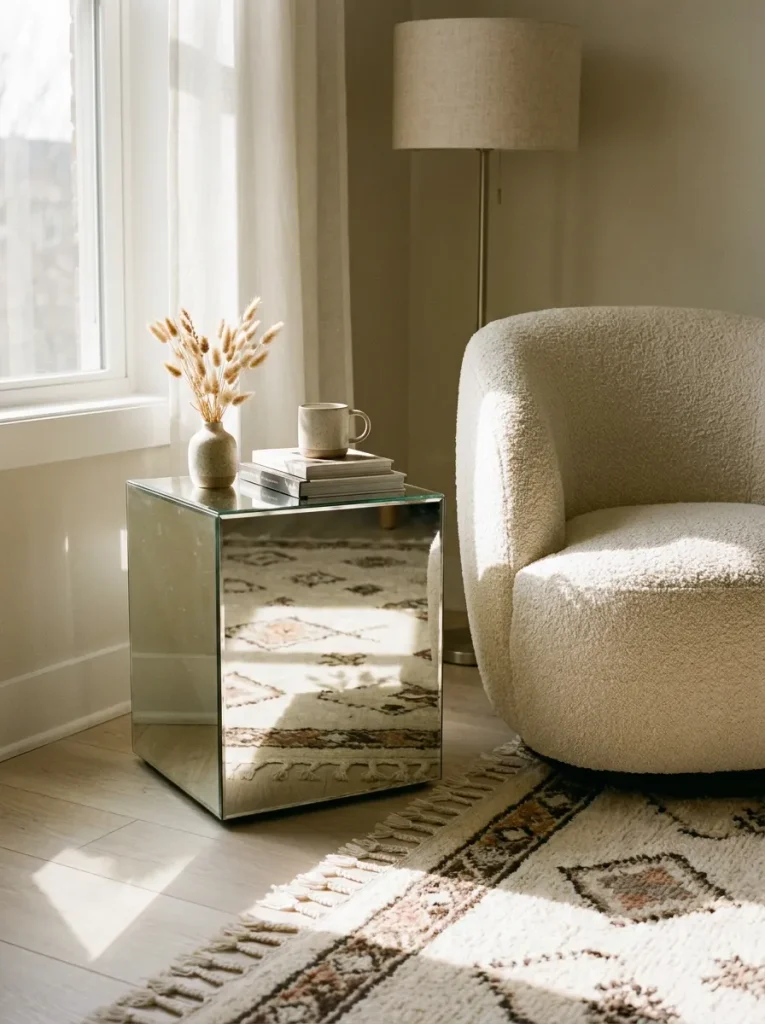 Armchair and mirrored side table