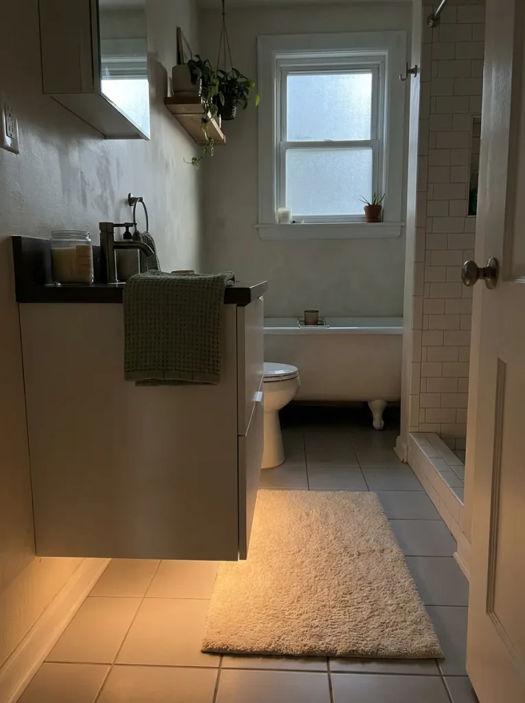 Bathroom with glowing vanity