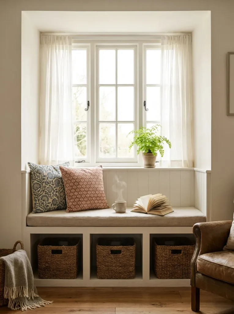 Book resting on window seat