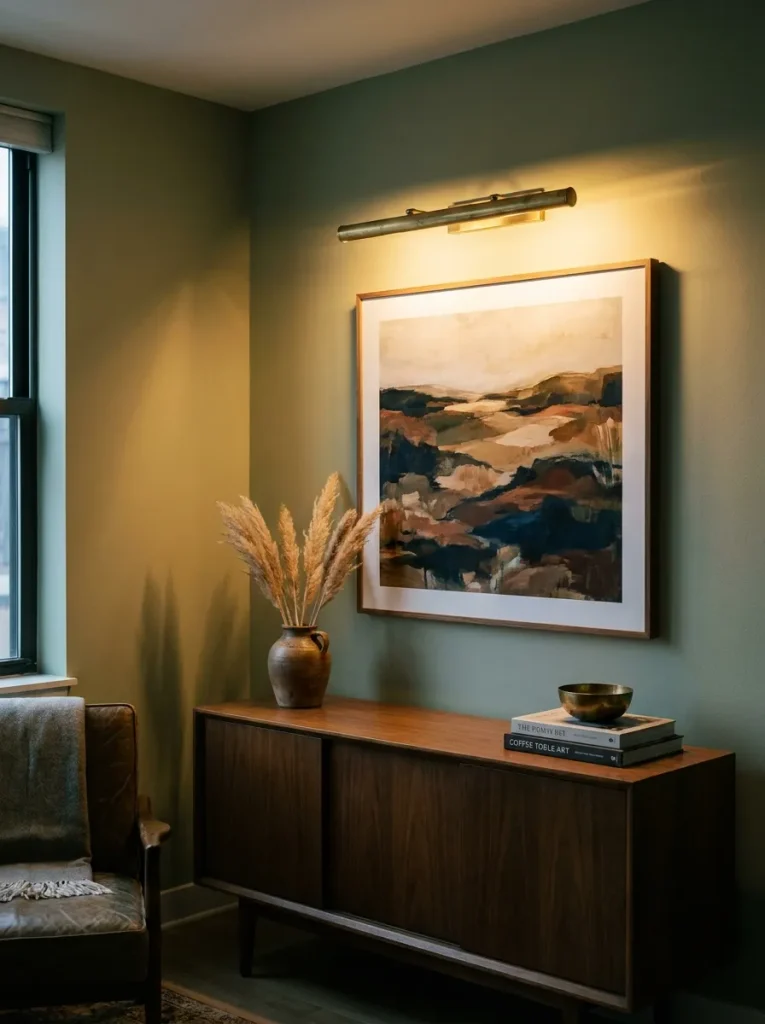 Brass light over painting