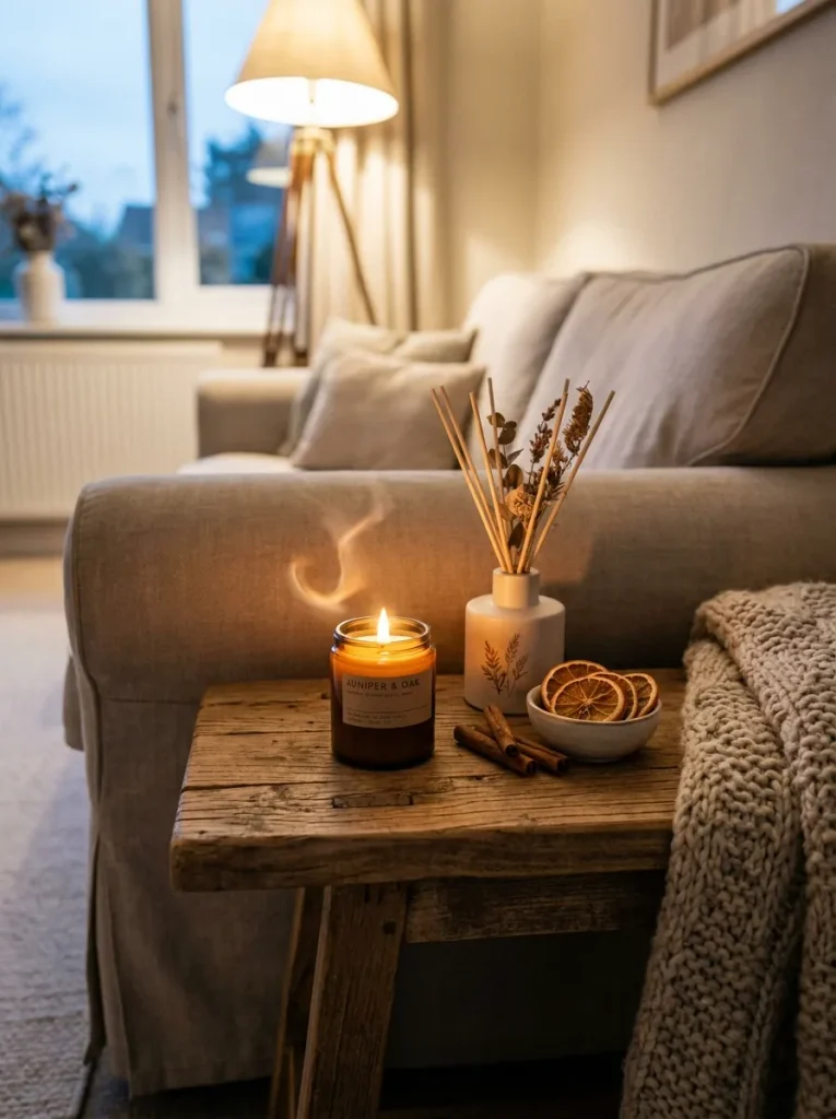 Candle and decor on table