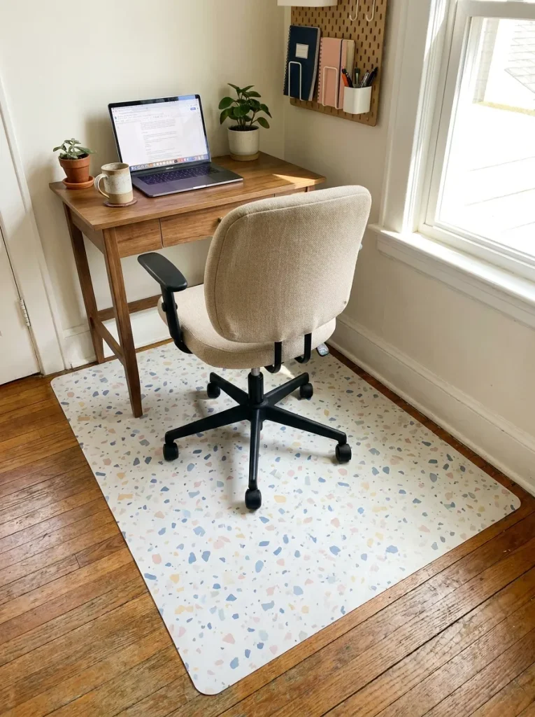 Chair mat at wooden desk