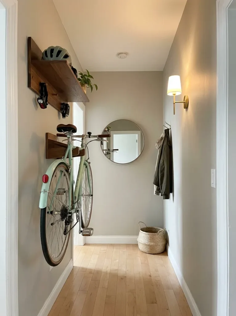 City bike hanging on rack