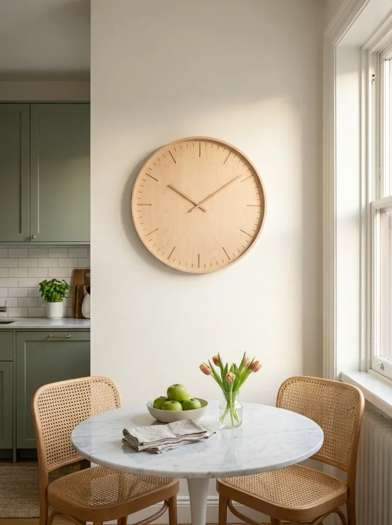 Clock hung above dining table