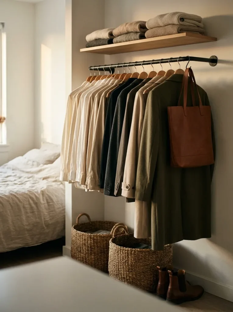 Clothing rail on wall