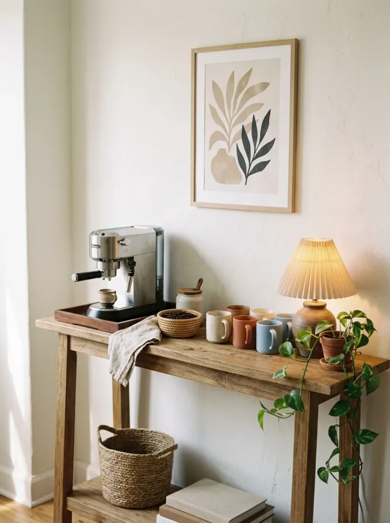 Console table coffee station setup