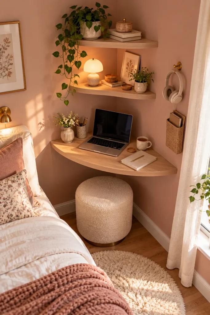 Cosy Blush Corner Workspace

