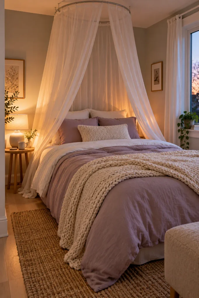Cosy Canopy Bedroom at Dusk
