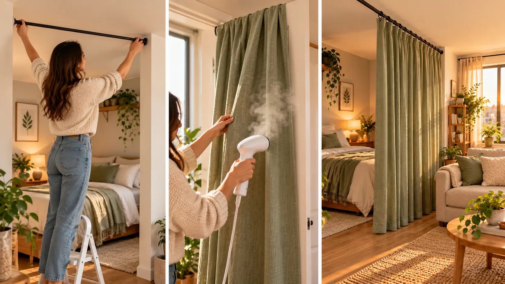 How to Hang Room Divider Curtain Without Drilling a Single Hole