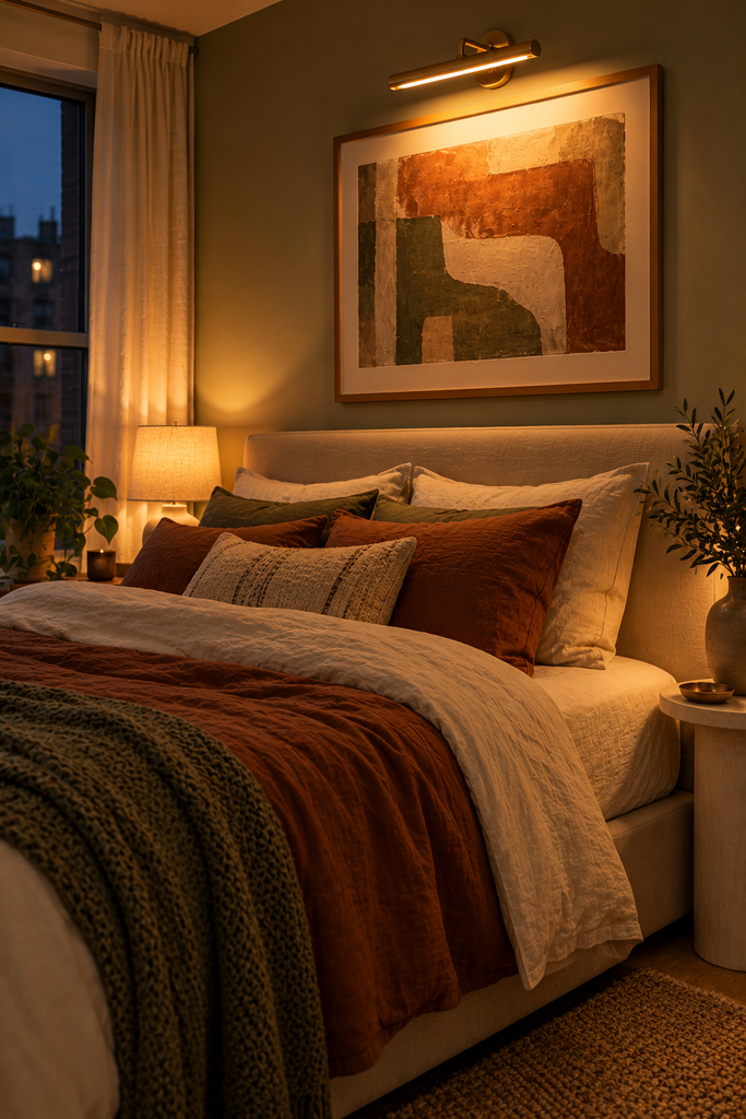 Cosy Earth-Toned Bedroom at Dusk
