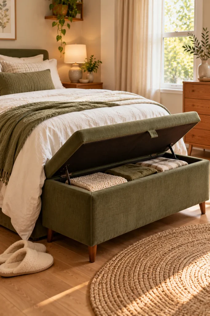 Cosy Olive Bedroom Storage Bench