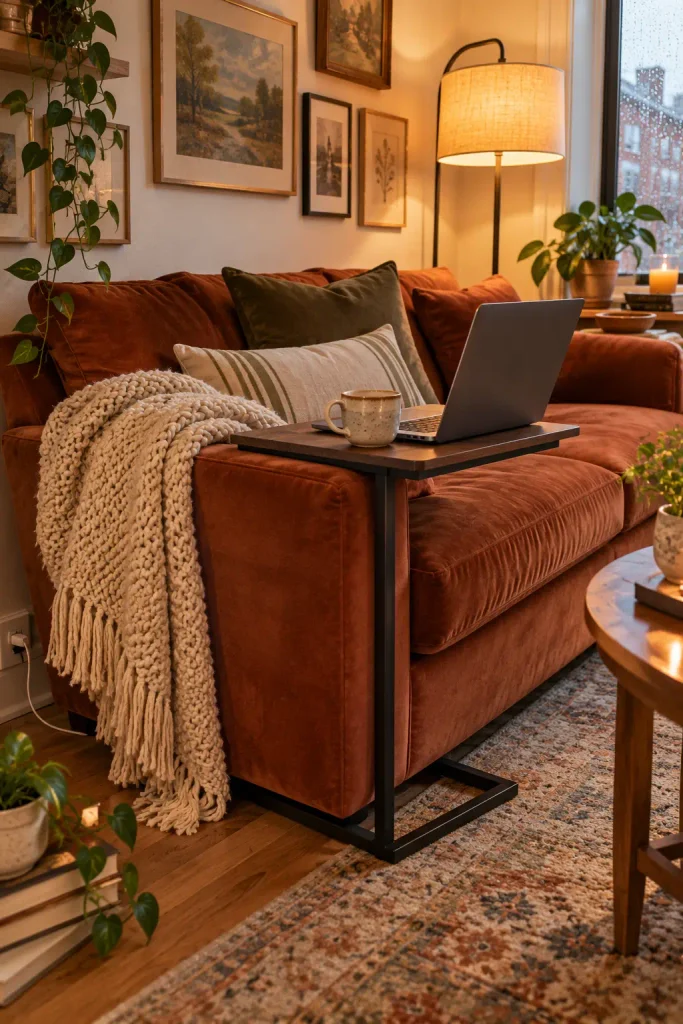 Cosy Rust Sofa Workspace
