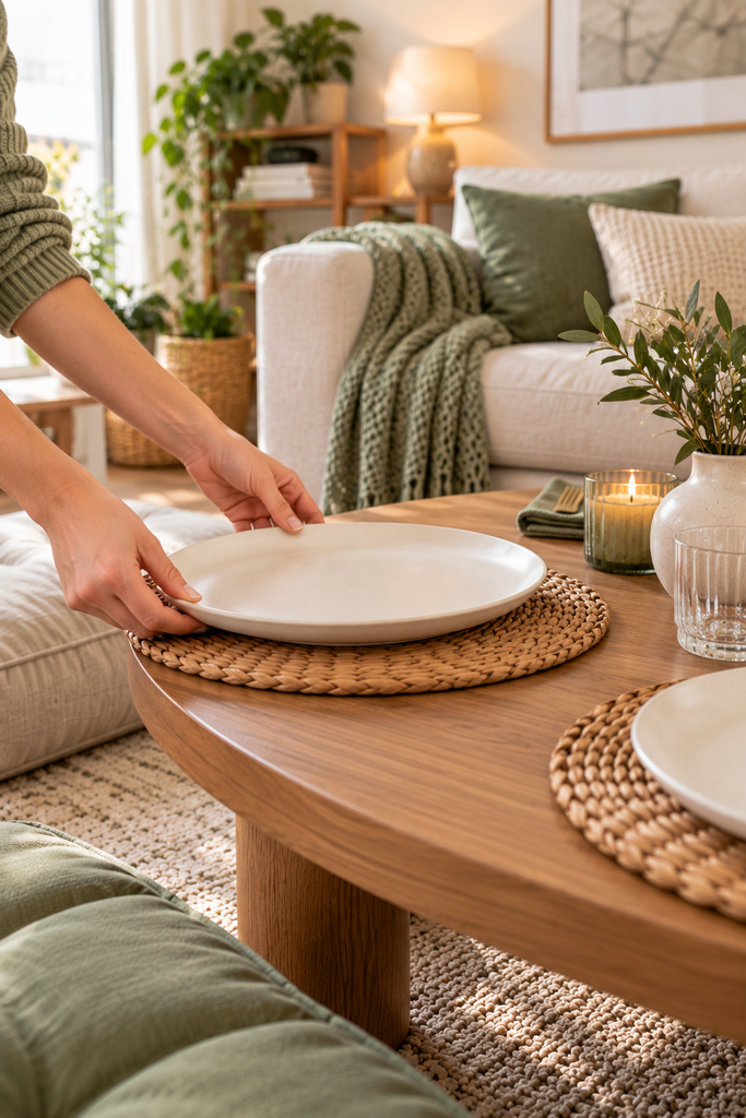 Cosy Table Setting in Olive Tones
