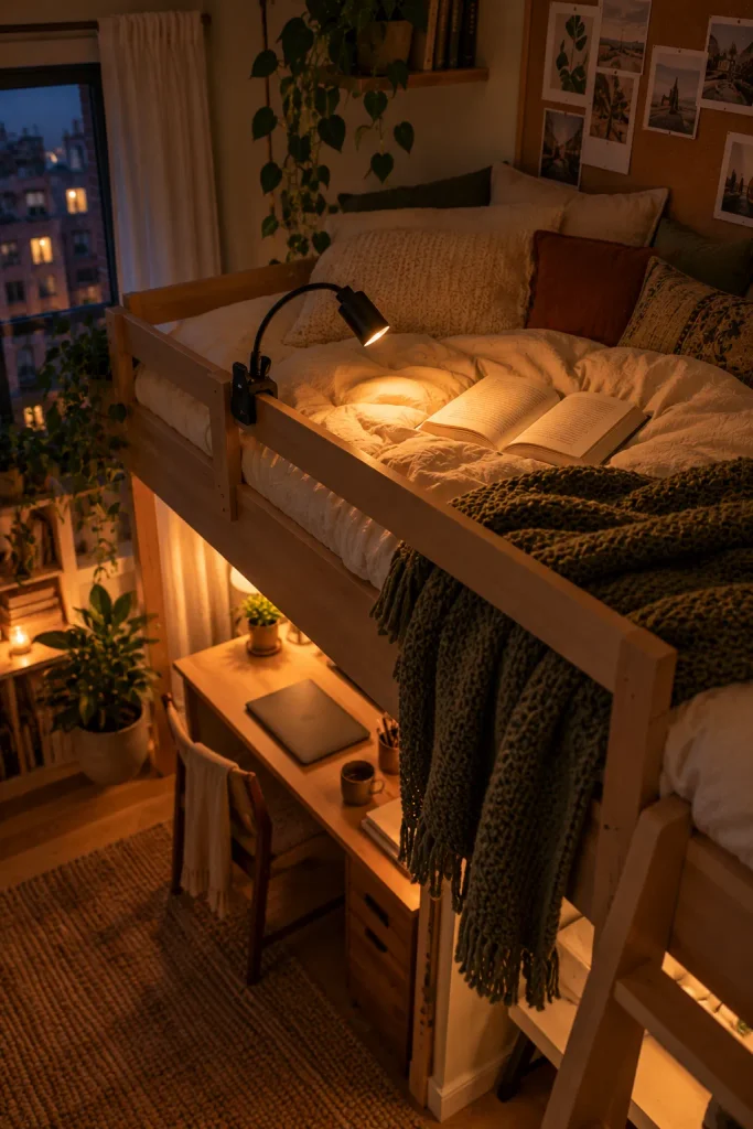 Cozy Loft Bedroom at Dusk
