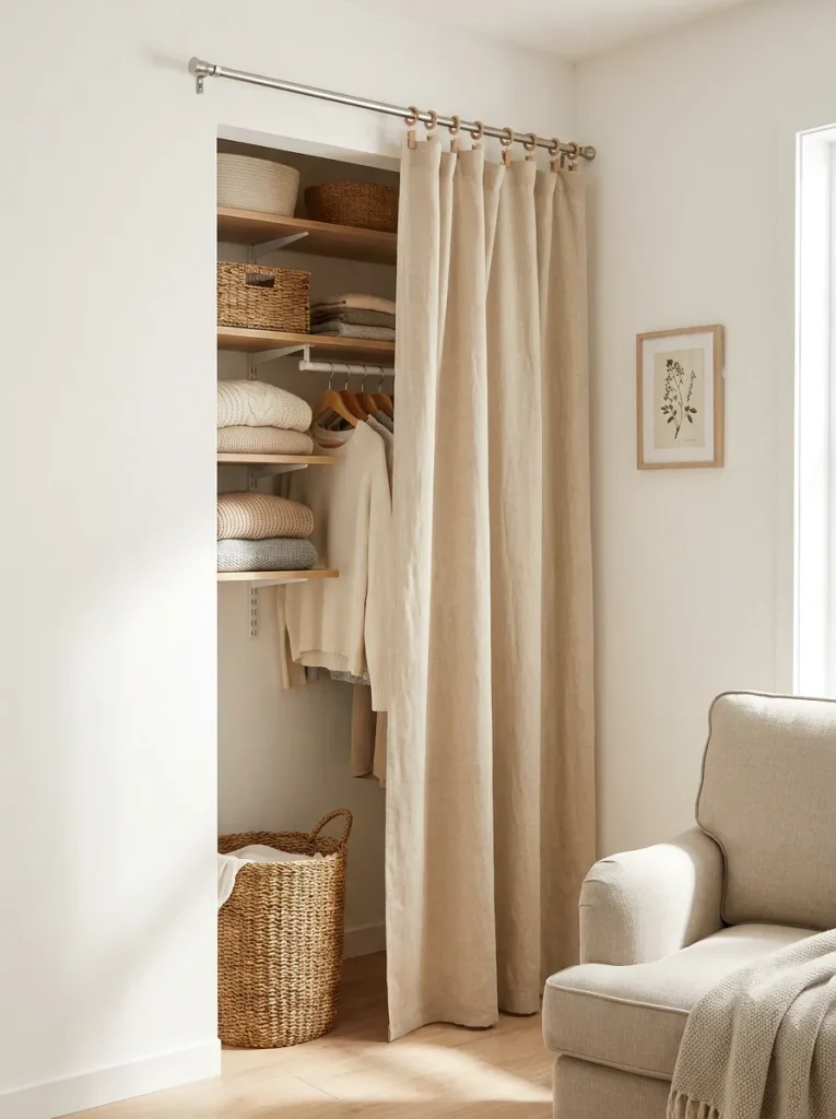 Curtain opening to organized closet