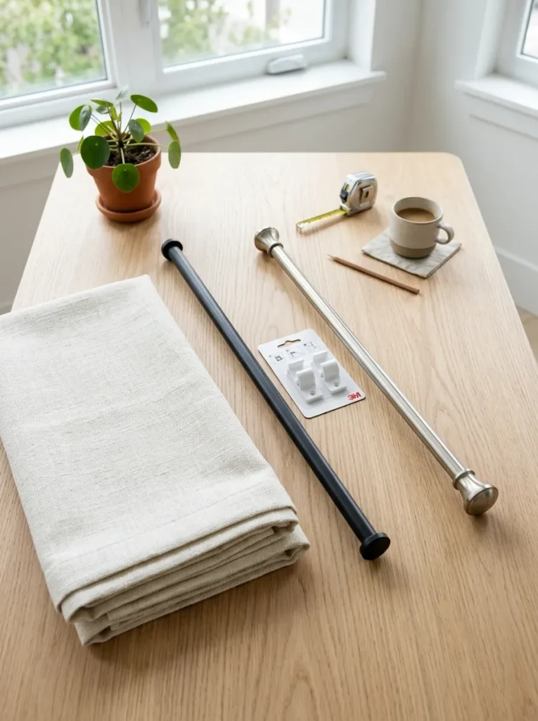 curtain hardware on table