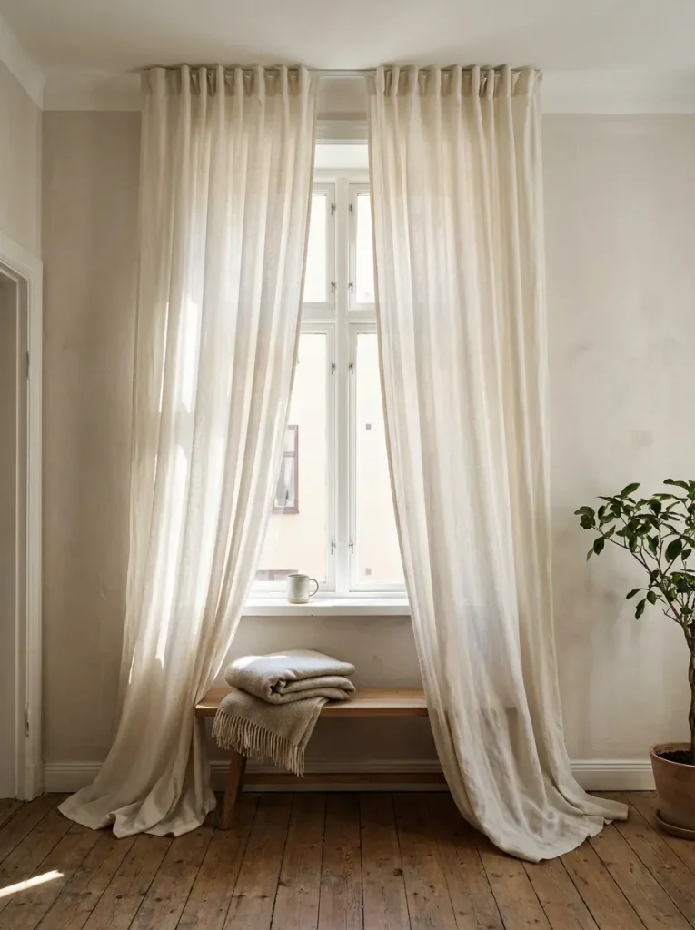 Curtains framing daylight in apartment