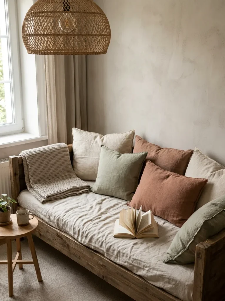Daybed with pillows and blanket
