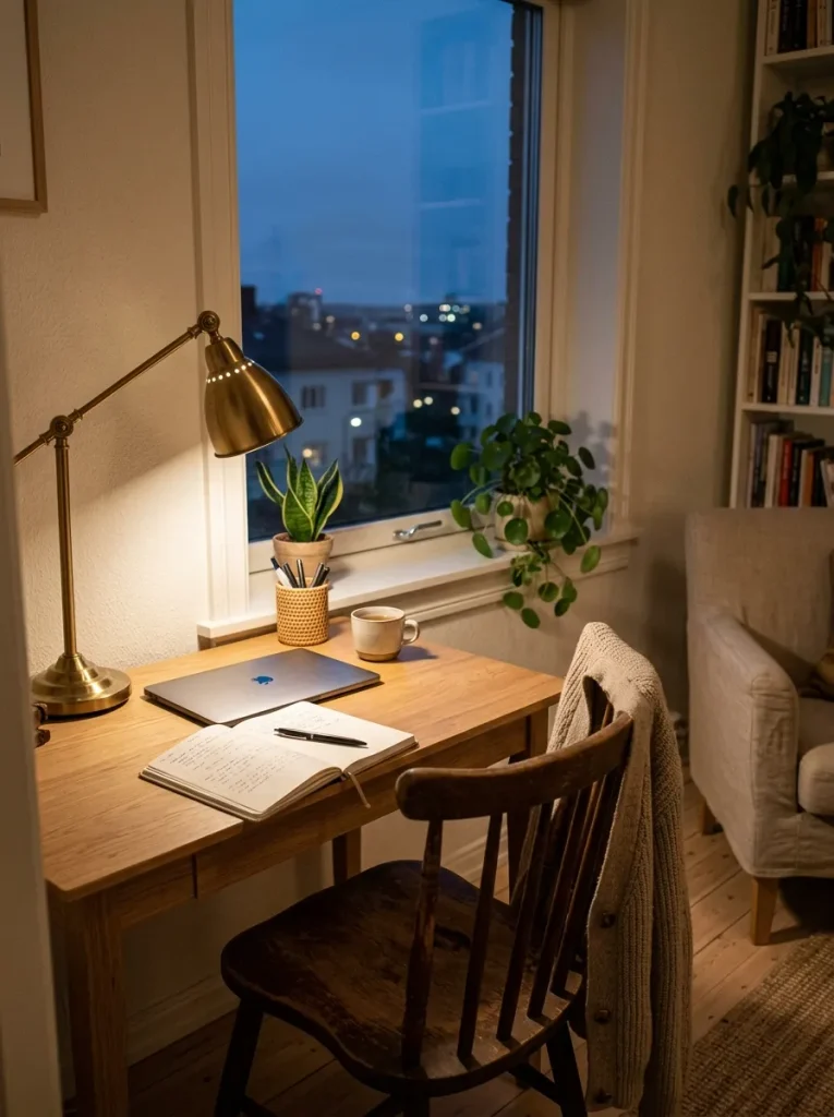 Desk nook at dusk