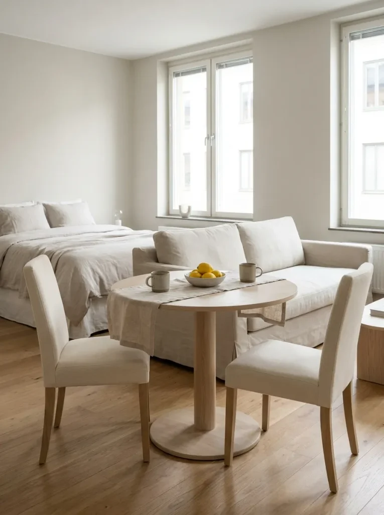 Dining table in studio apartment