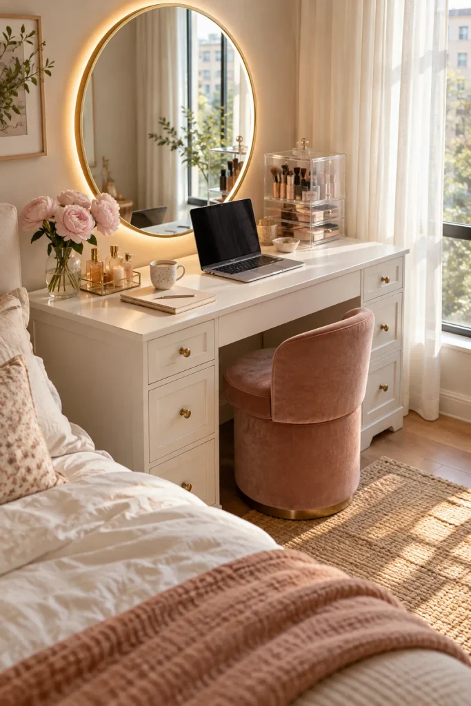Elegant Blush Vanity Workspace
