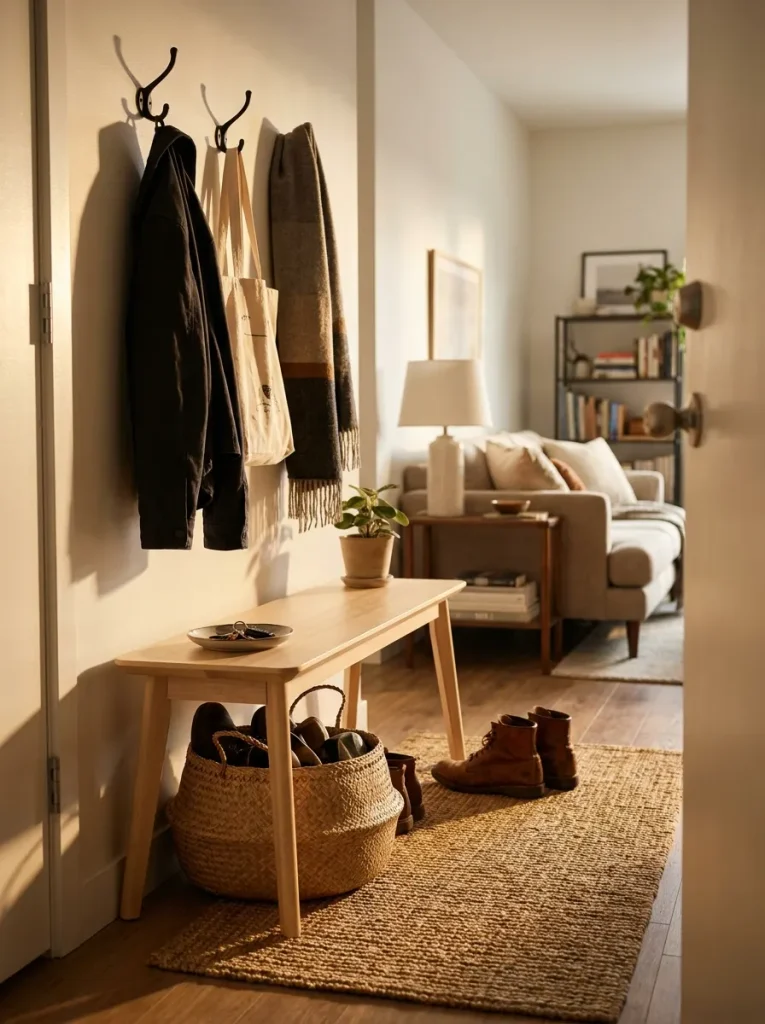Entry nook with bench and shoes
