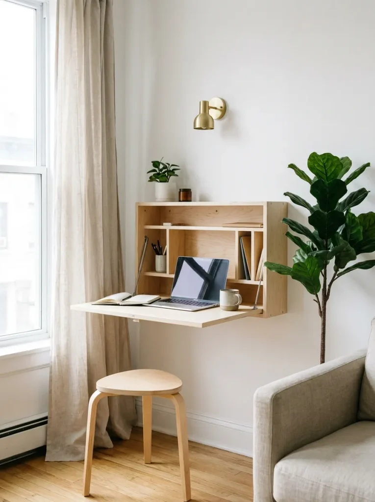 Fold-down desk on wall