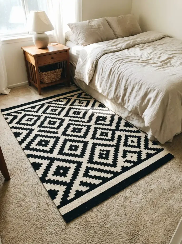 Geometric rug in bedroom