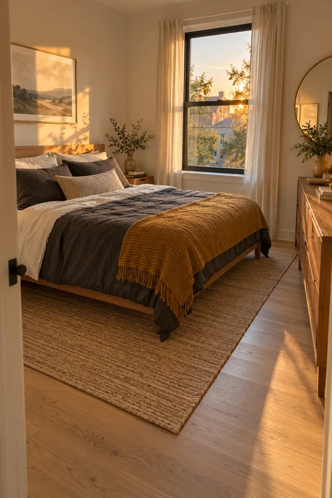 Golden Hour Scandinavian Bedroom
