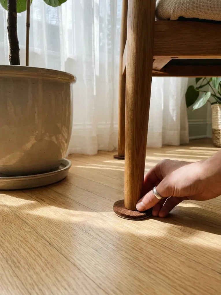 Hand applying felt furniture pad