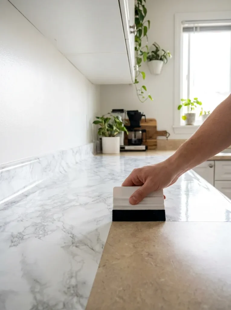 Hand applying marble film counter