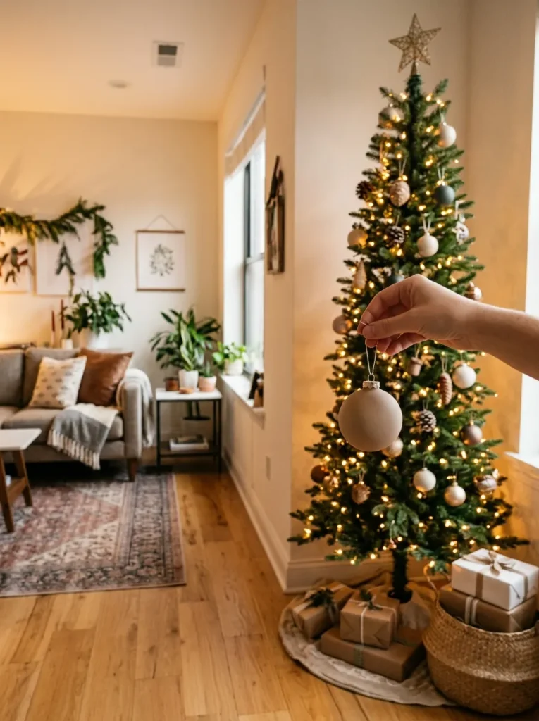 christmas tree in a small living room