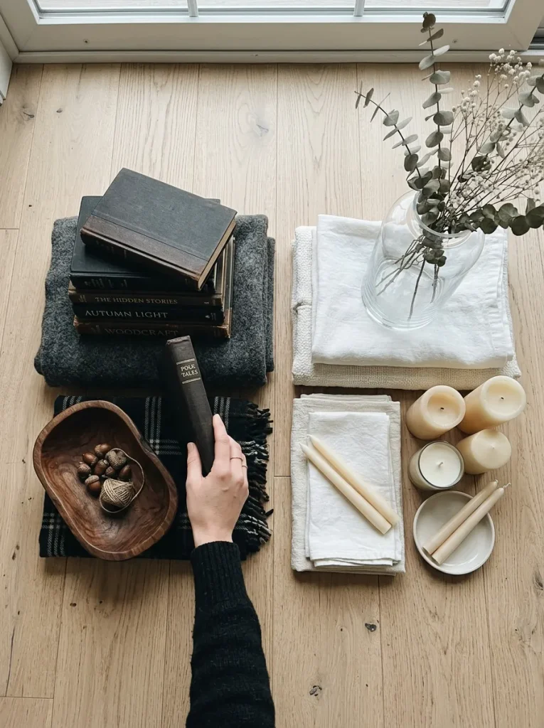 Hand placing item on piles