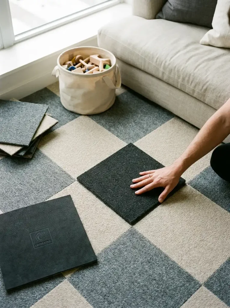 Hand pressing carpet tile