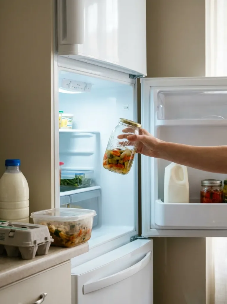 Hand pulling jar from refrigerator