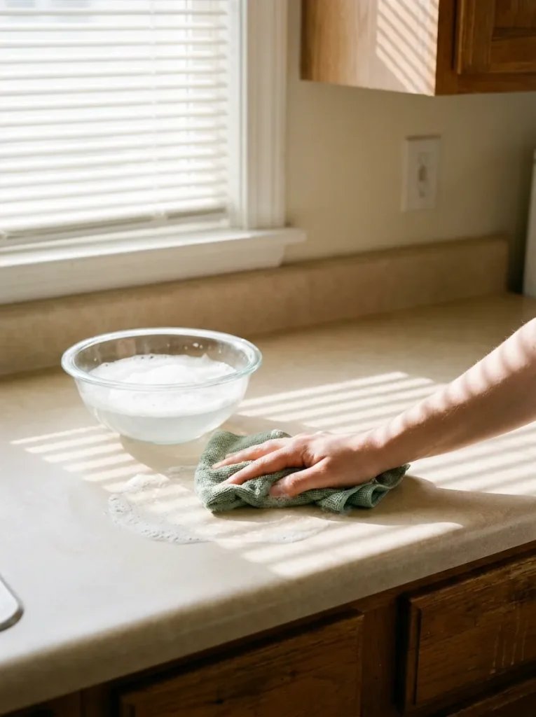 Hand scrubbing laminate countertop