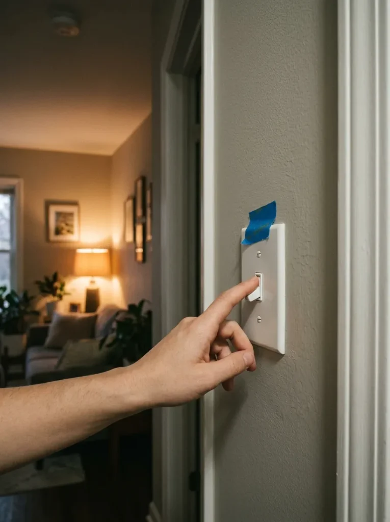 Hand switching off wall light