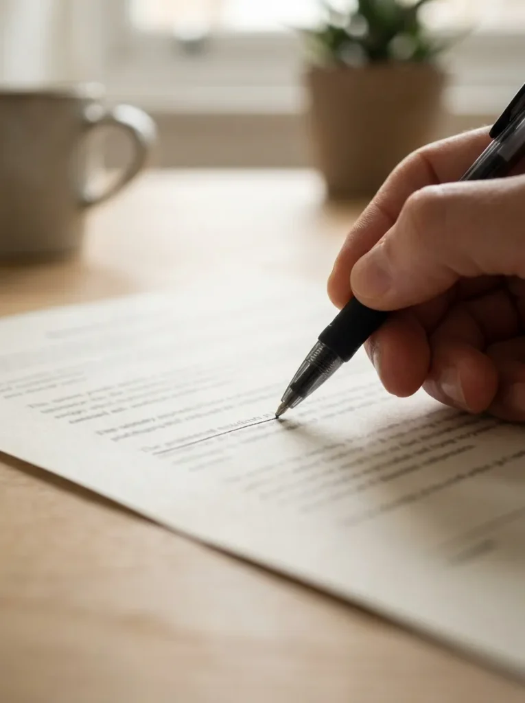 Hand underlining printed document
