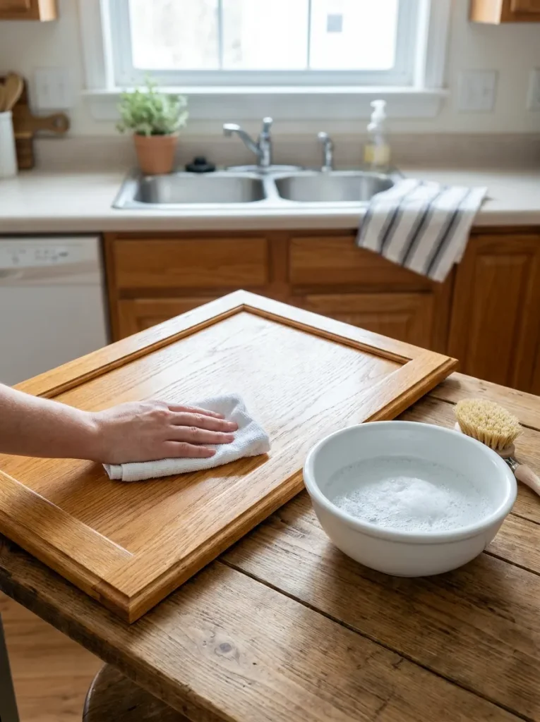Hand wiping cabinet door