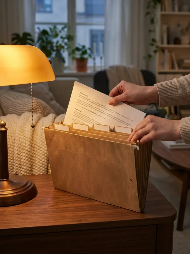Hands filing paper in folder