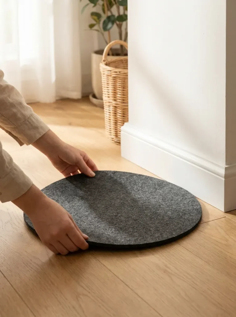 Hands lowering tree mat