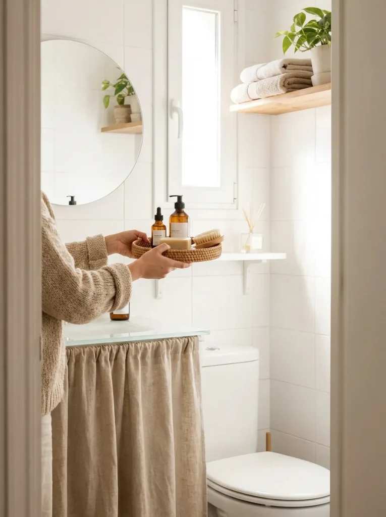 Hands placing tray on shelf