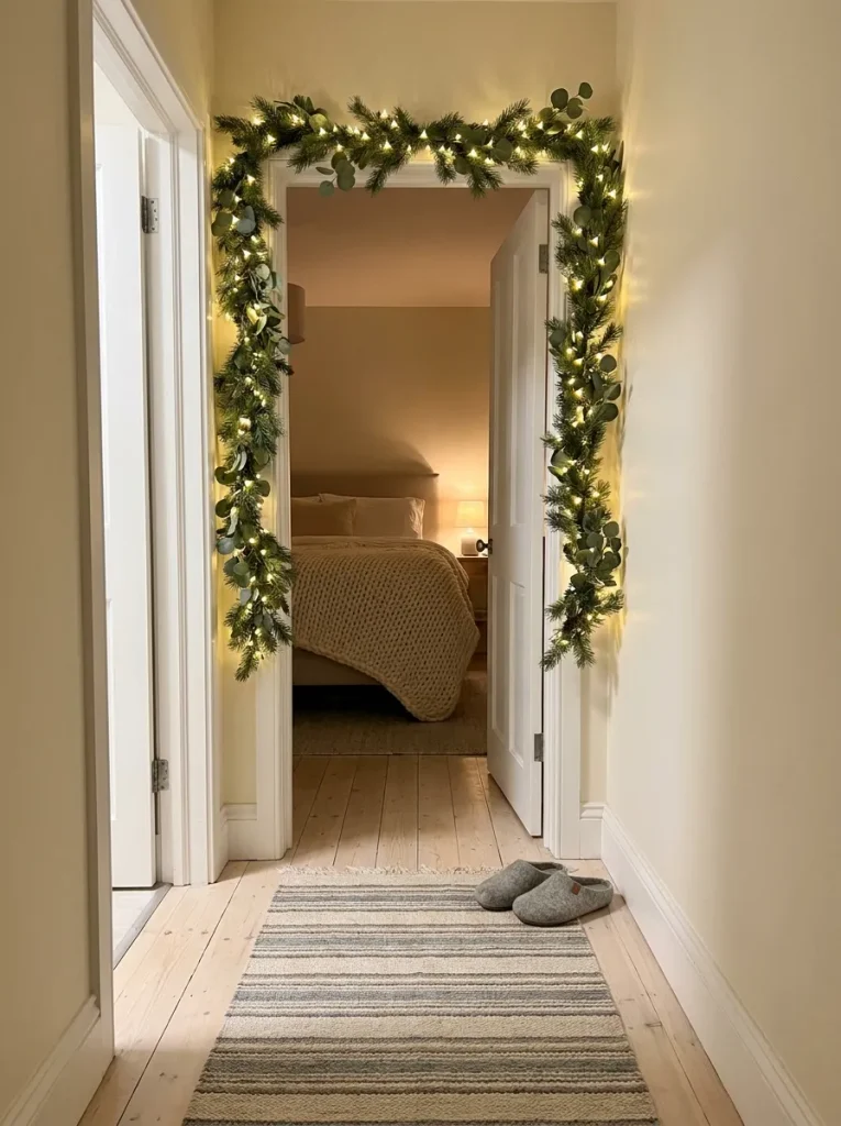Holiday doorway with pine garland