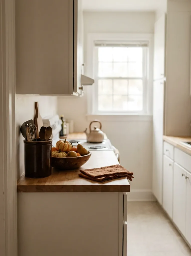 Squash and pears on kitchen counter