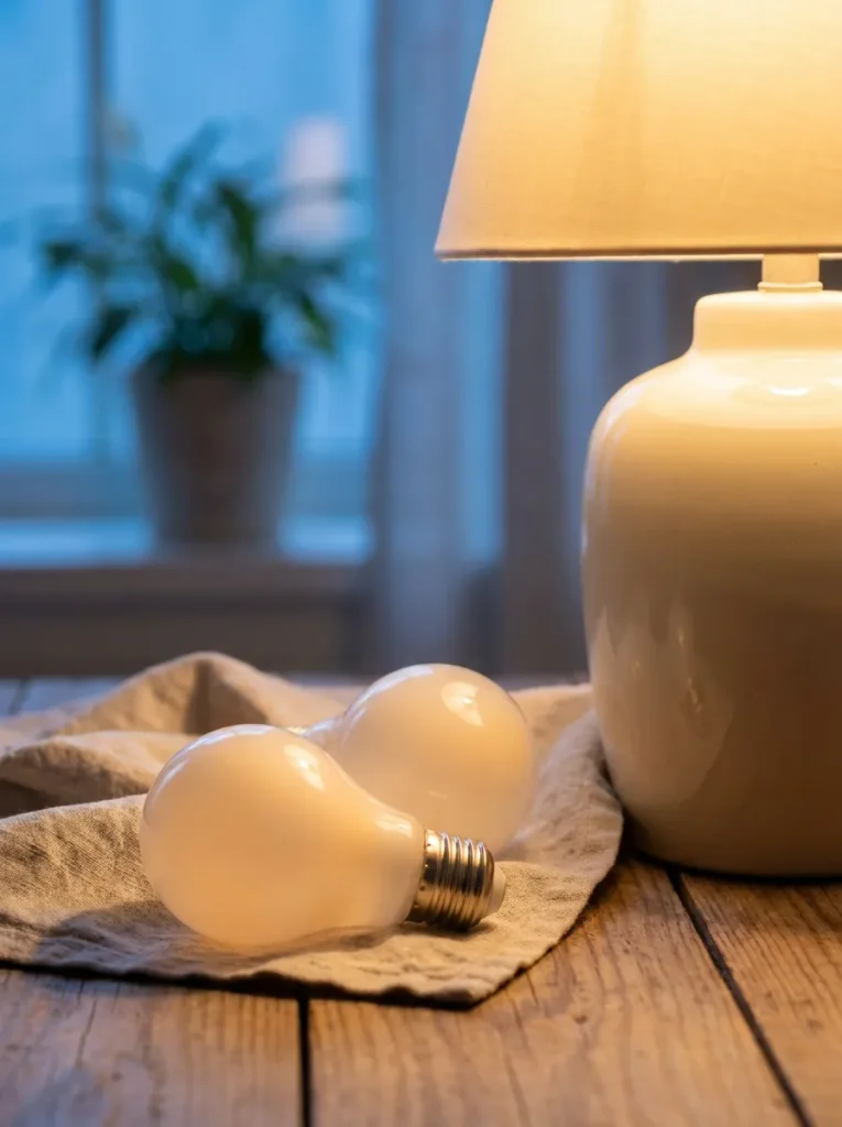 LED bulbs resting on dresser