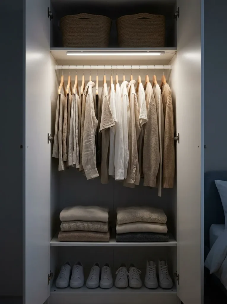LED light inside open wardrobe