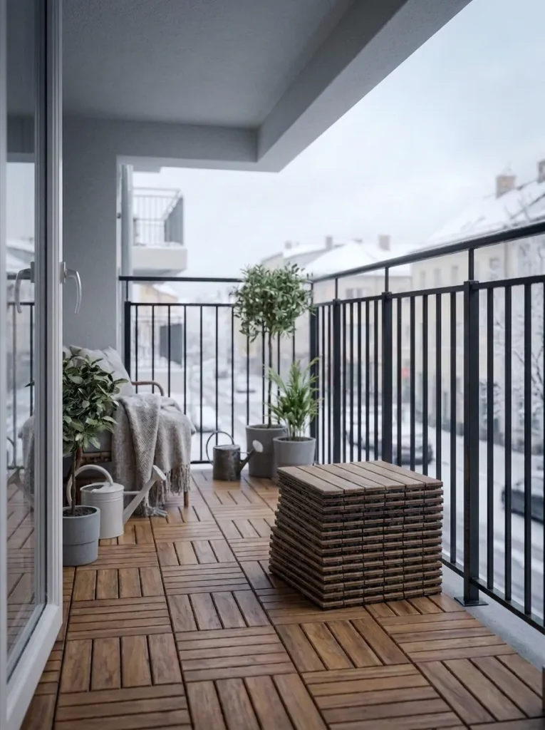 Laying deck tiles on balcony